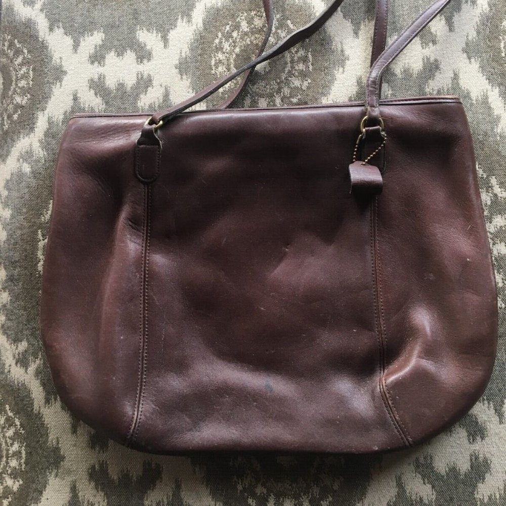 Vintage COACH 9998 Brown Leather Large Framed Pouch Hinged Top Bag USA